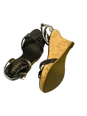 GUESS by Marciano Black Studded Cork Wedge Sandals Women’s Size 8